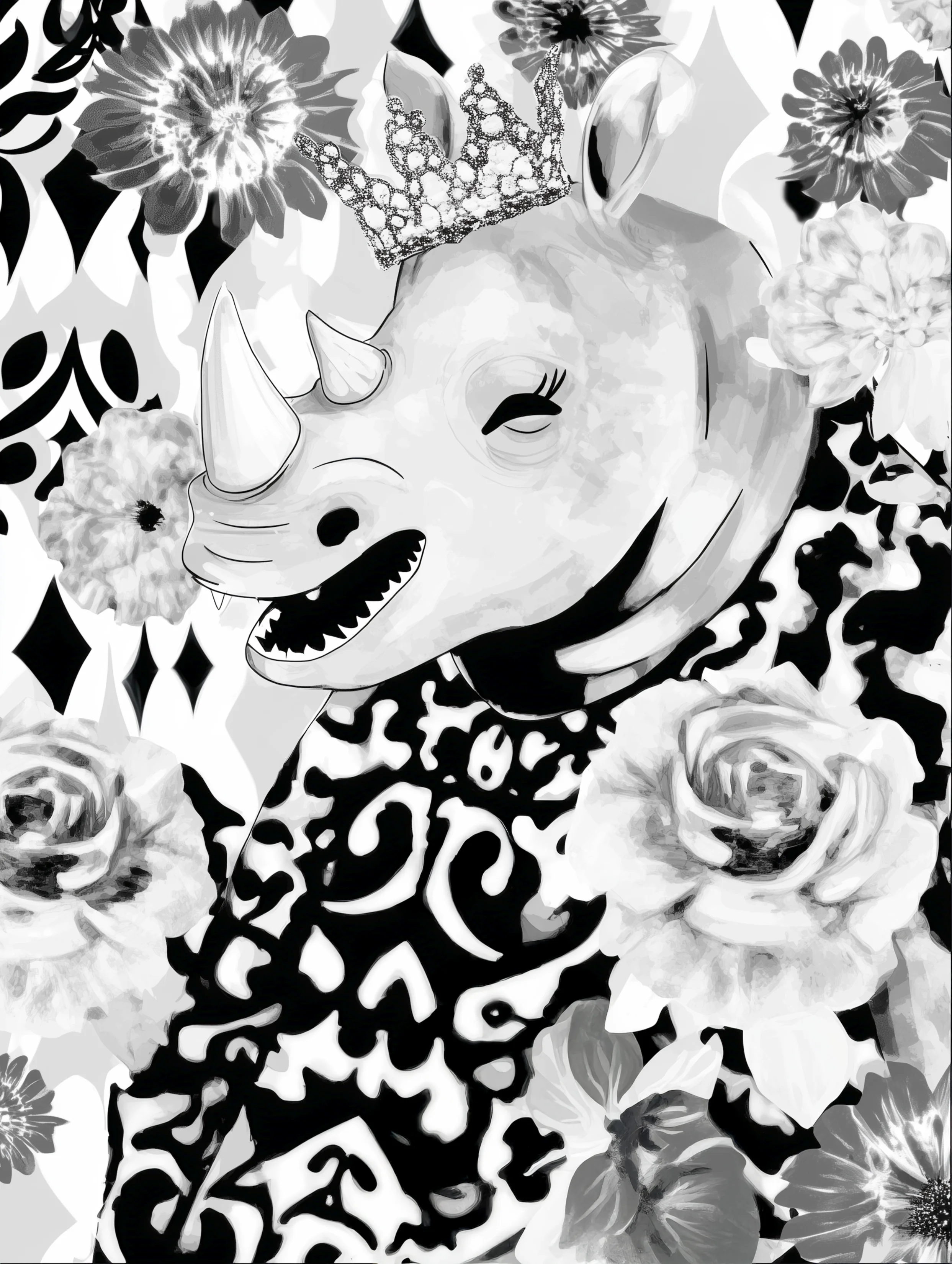 Free printable rhino coloring pages for adults featuring laughing crown rhino coloring sheet